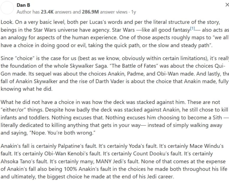 Anakin Skywalker fate vs free will