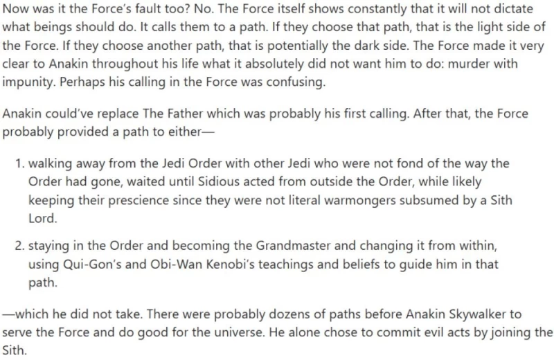 Anakin Skywalker fate vs free will