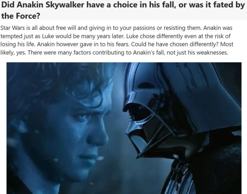 Anakin Skywalker fate vs free will