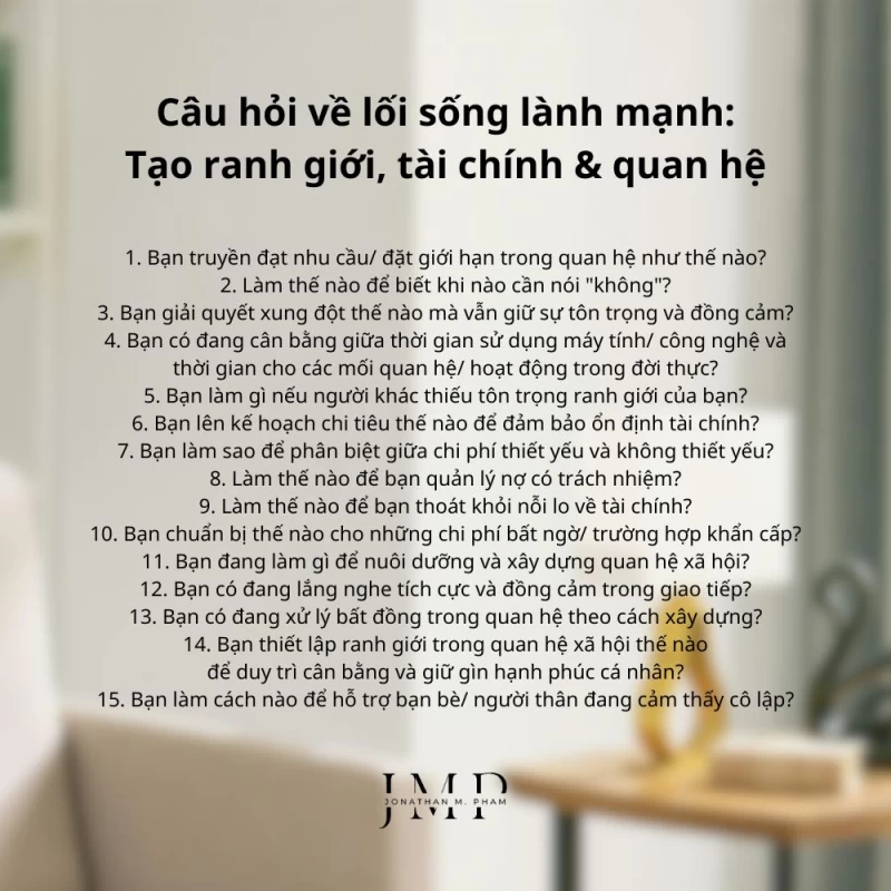 câu hỏi về lối sống lành mạnh tạo ranh giới, tài chính &amp; quan hệ