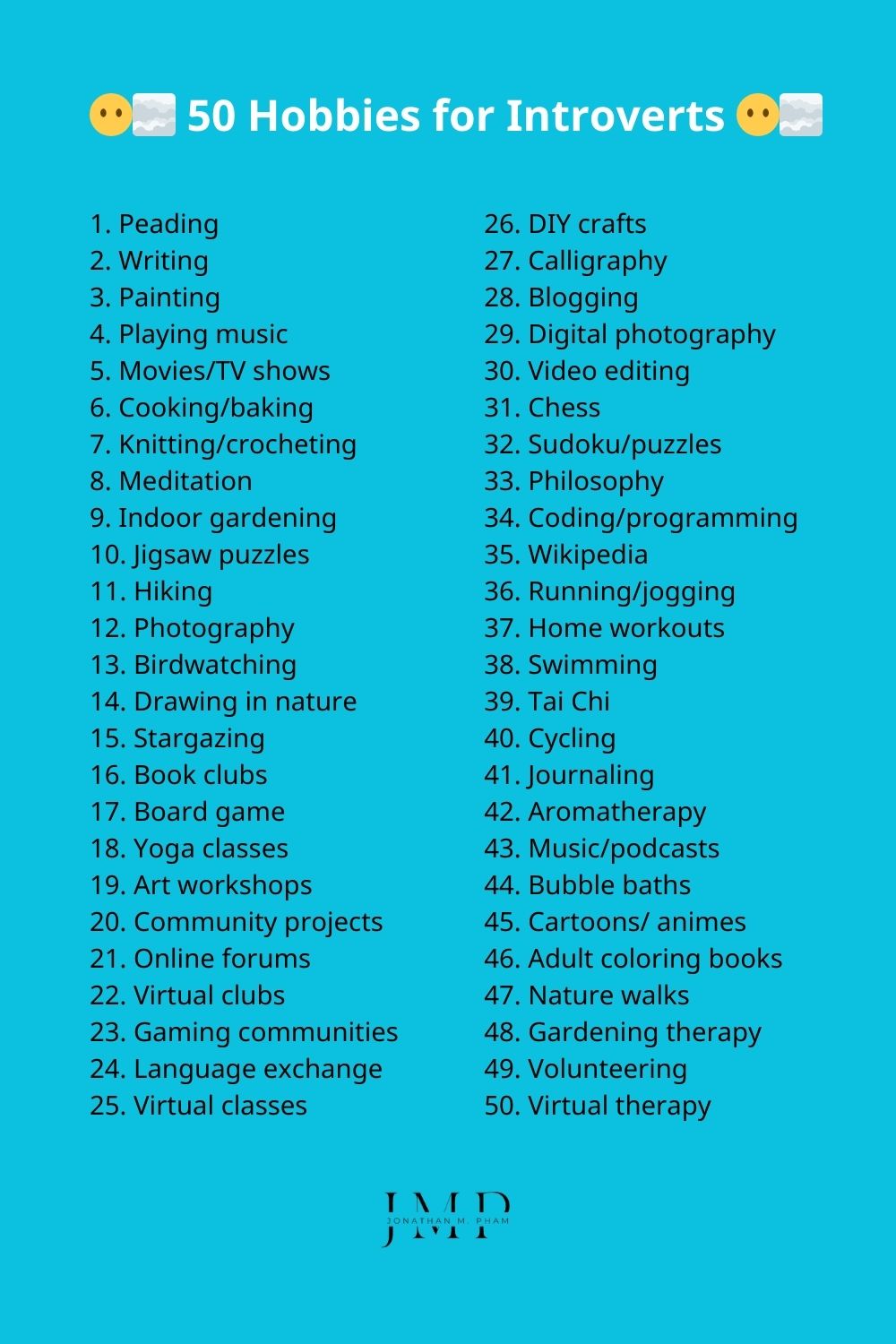 50 hobbies for introverts
