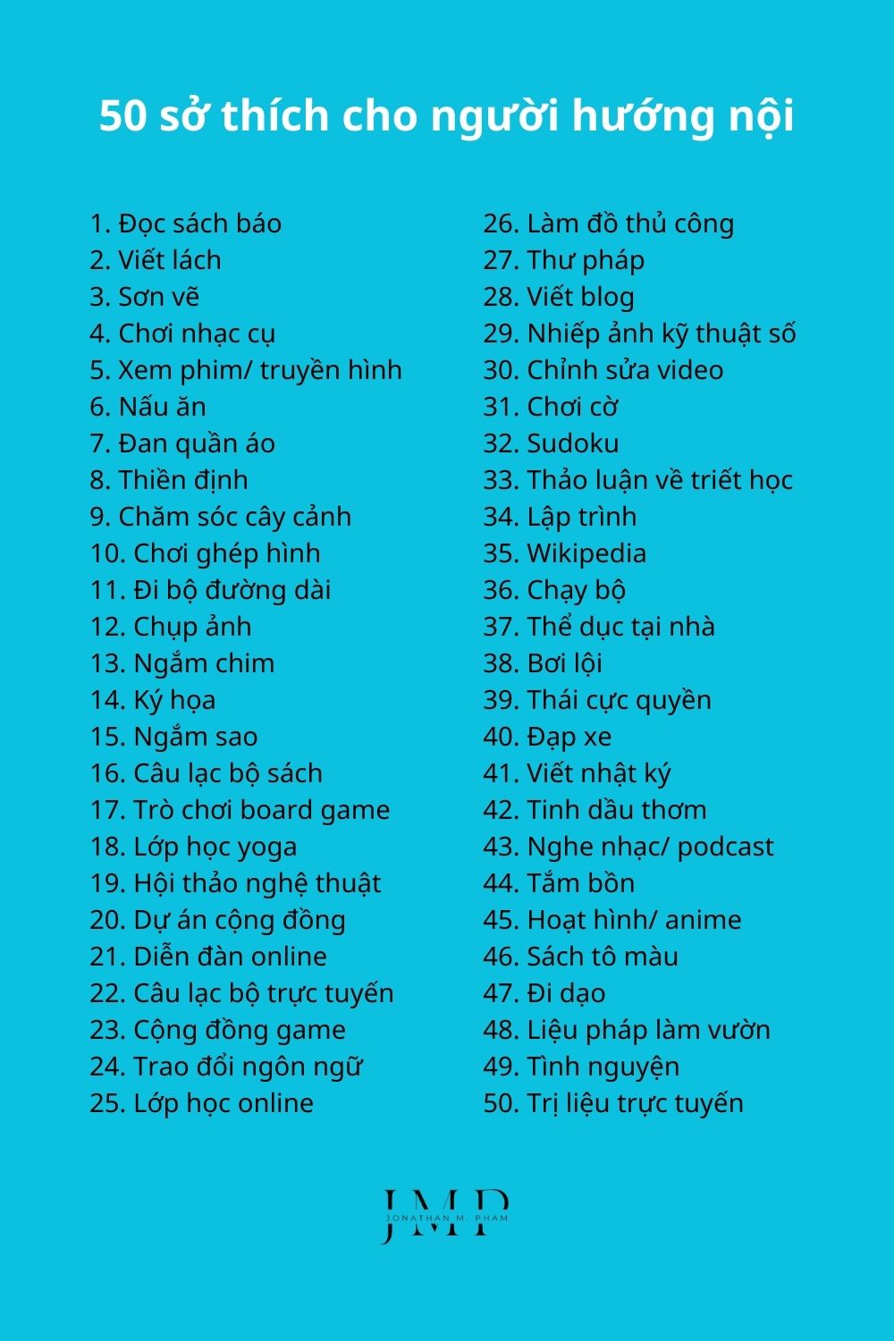 50 sở thích cho người hướng nội