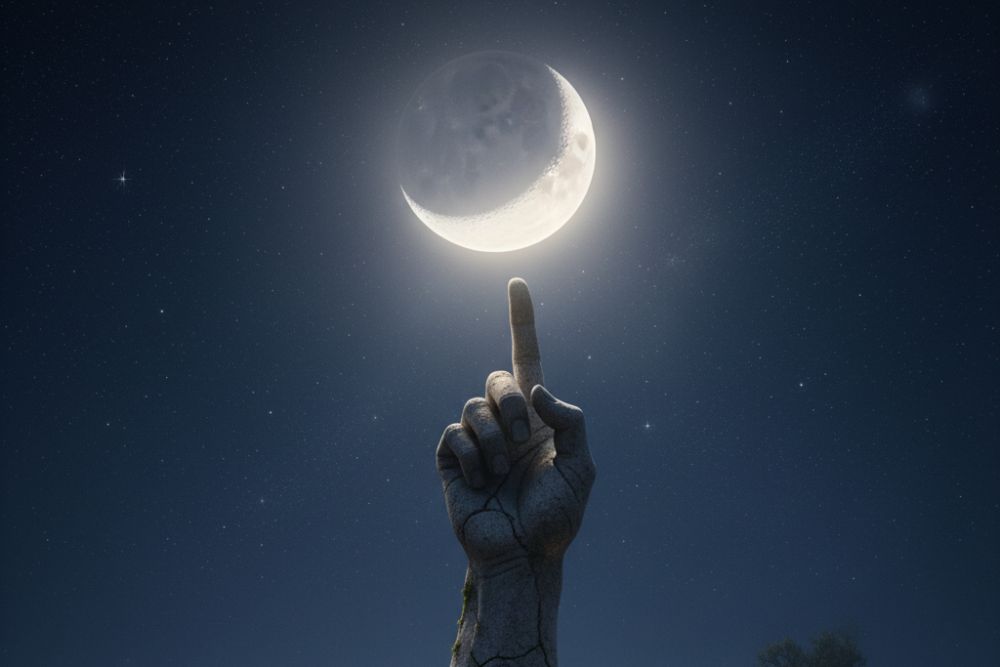 finger pointing to the moon