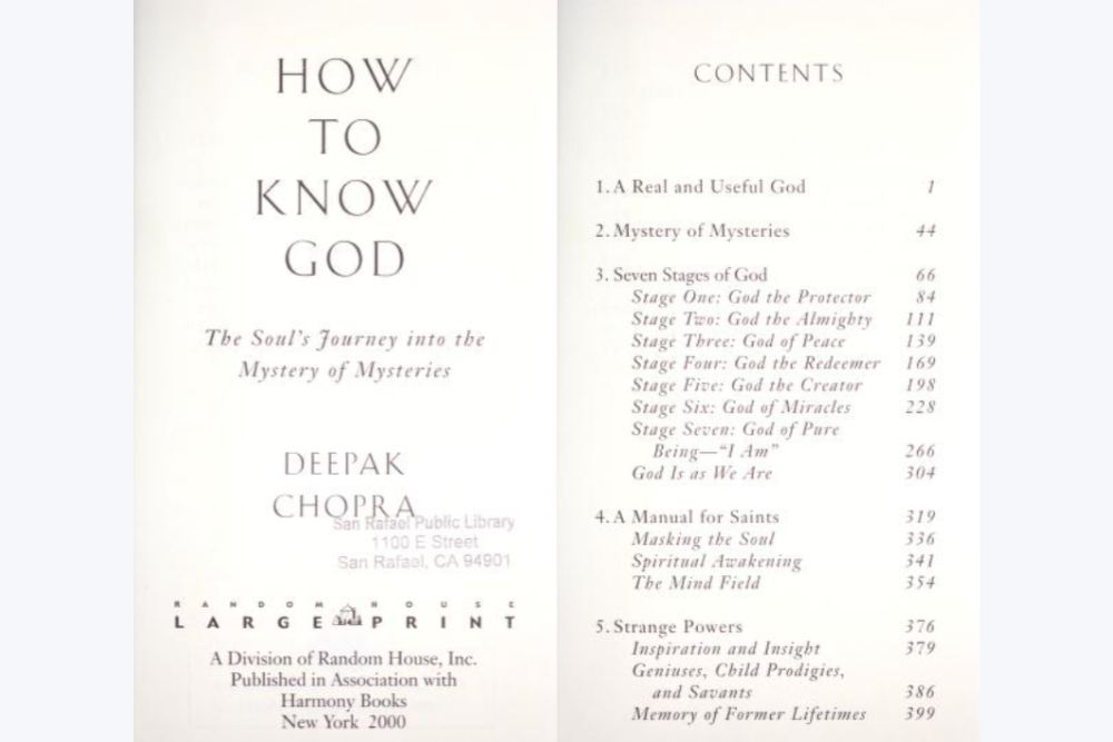 how to know god book deepak chopra table of content