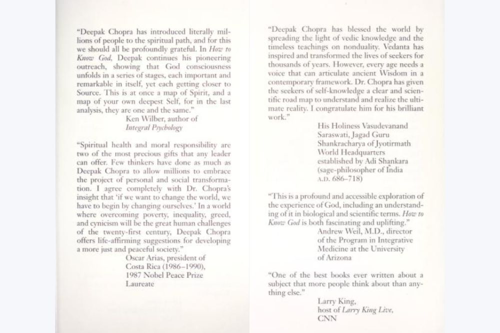 how to know god book deepak chopra testimonials